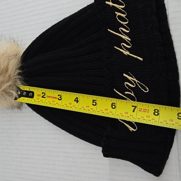 Baby Phat Black Beanie with Gold Embroidery and Tan Pom Pom - Picture 5 of 7